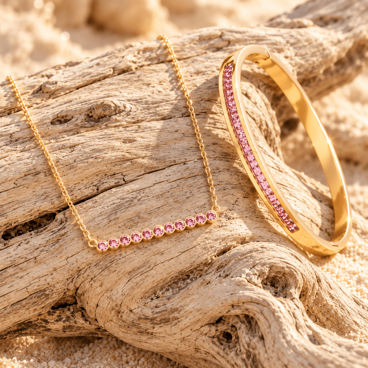2pcs Single-Row Zircon Bracelet and Bar Necklace Set